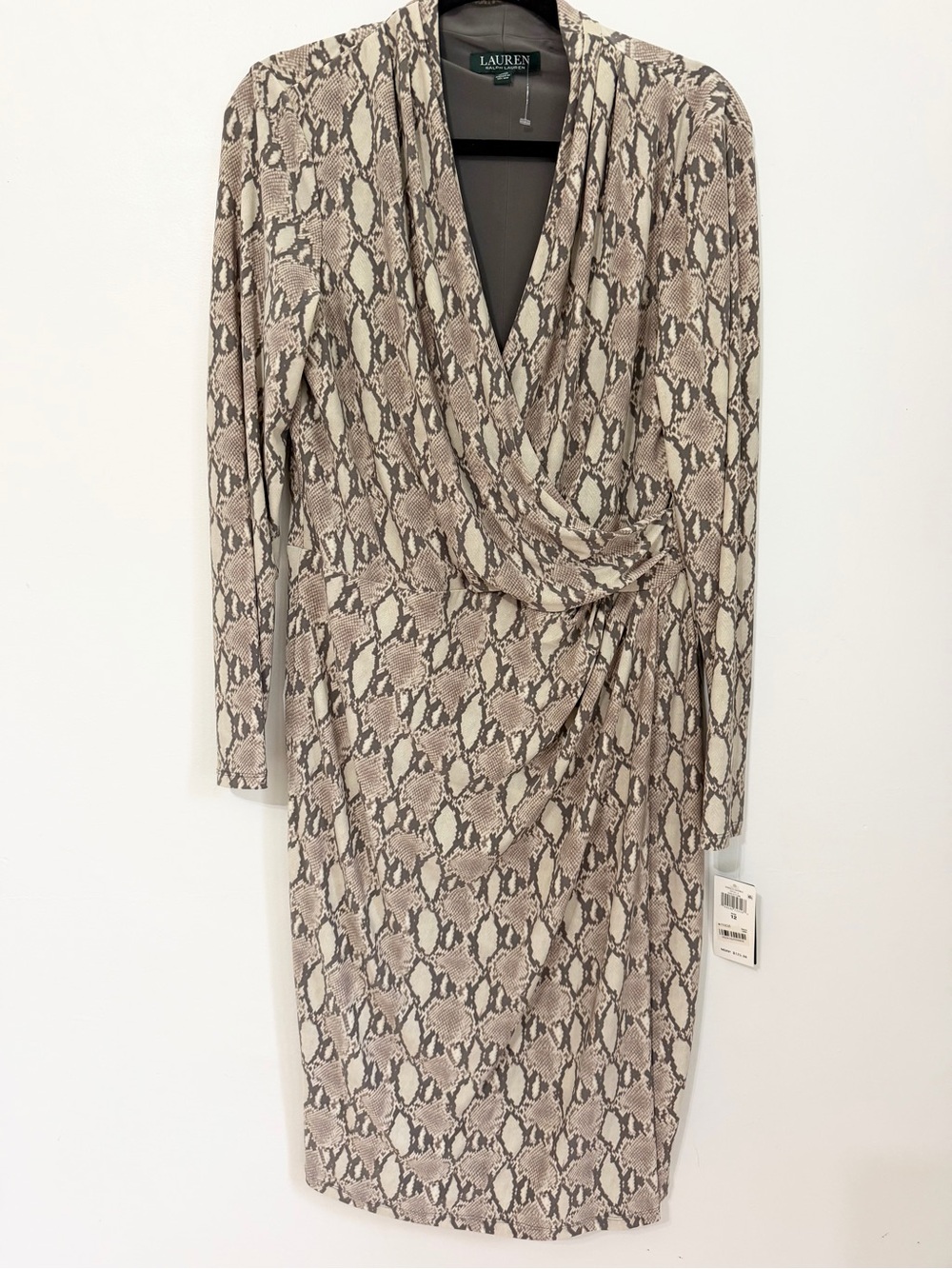 Lauren Ralph Lauren Women’s Dress Size 12 Snakeskin Faux Wrap Tie Waist NWT